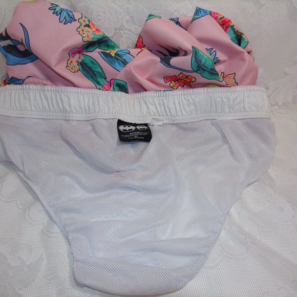 Batman Mesh Lined Swim Trunks Men's XL Pink Hawaiian Floral Surf Elastic Pre-own - Picture 11 of 16